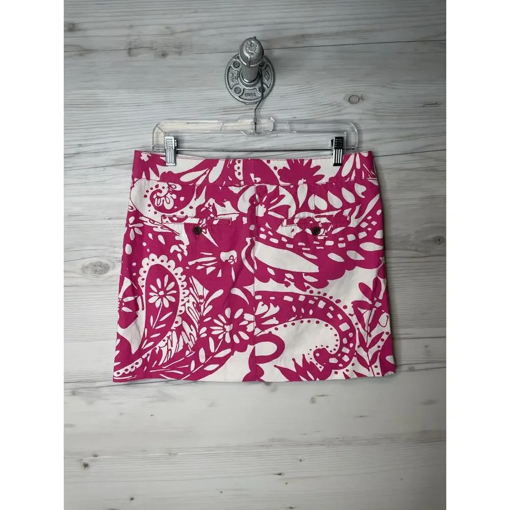 J Crew Skirt‎ Womens 6 Pink White Floral Paisley Print Mini Pockets Summer SU08